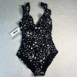 Black One Piece Swimsuit Small DKNY Bathing Suit Tummy Control NWT
